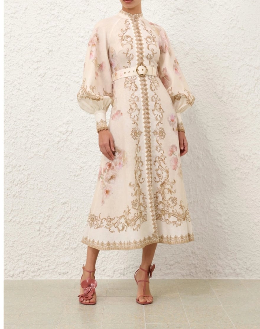 Zimmermann Hypnotic Buttoned Midi Dress In Cream Peony photo 2
