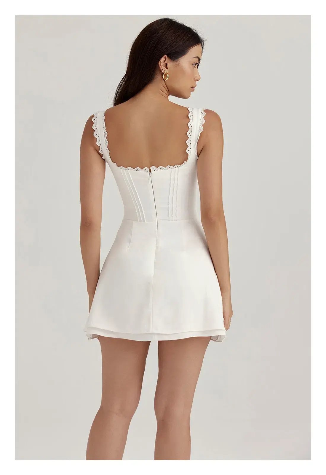 House of CB Tilly Pin Tuck Mini Dress White Size XS/ AU 6 photo 3