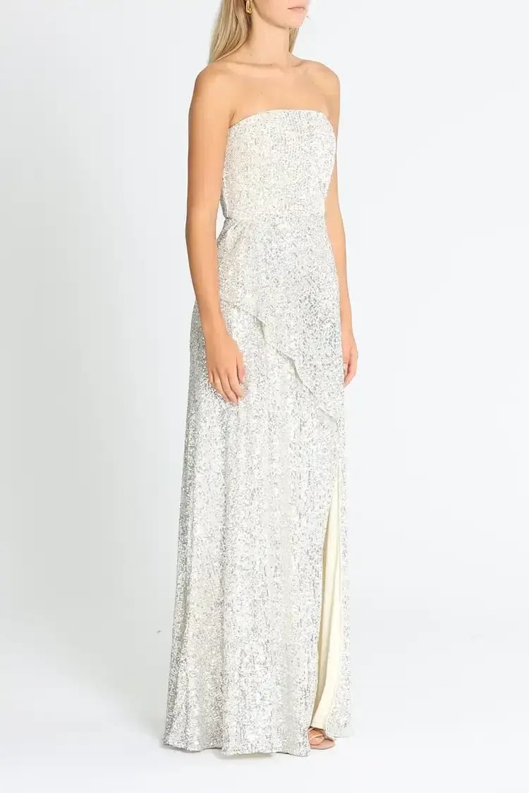 Elle Zeitoune Giana Strapless Sequin Dress in Silver Size 8 photo 2