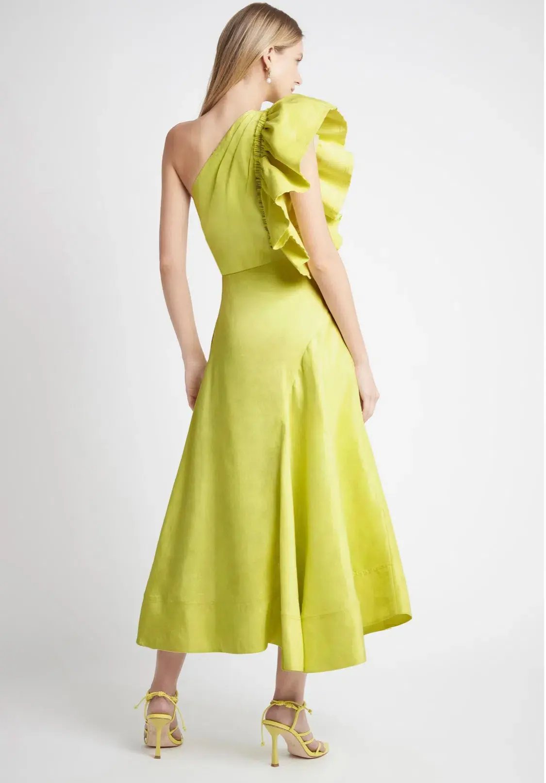 Aje Bonjour Asymmetric Midi Dress Lime Green Size 12 photo 3