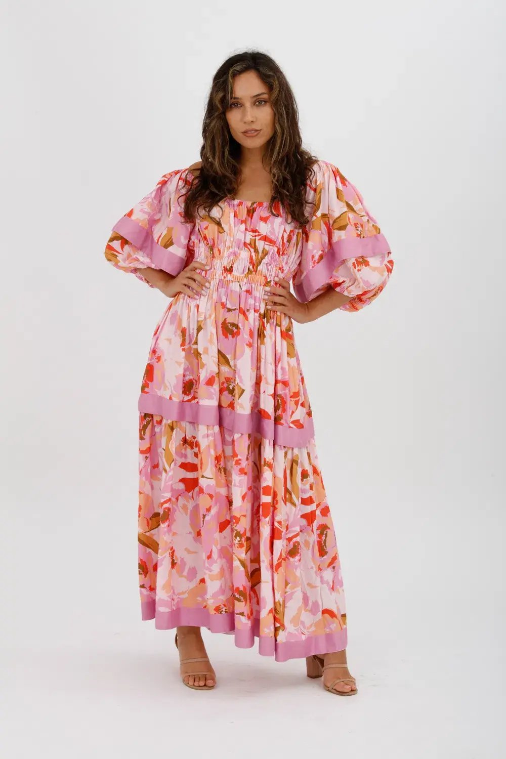 Acler Wayland Short Sleeve Printed Midi Dress Pink Floral Size 8 photo 2