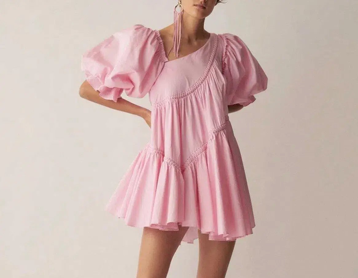 Aje Casabianca Braided Asymmetric Puff Sleeve Mini Dress Pink Size 16 photo 3