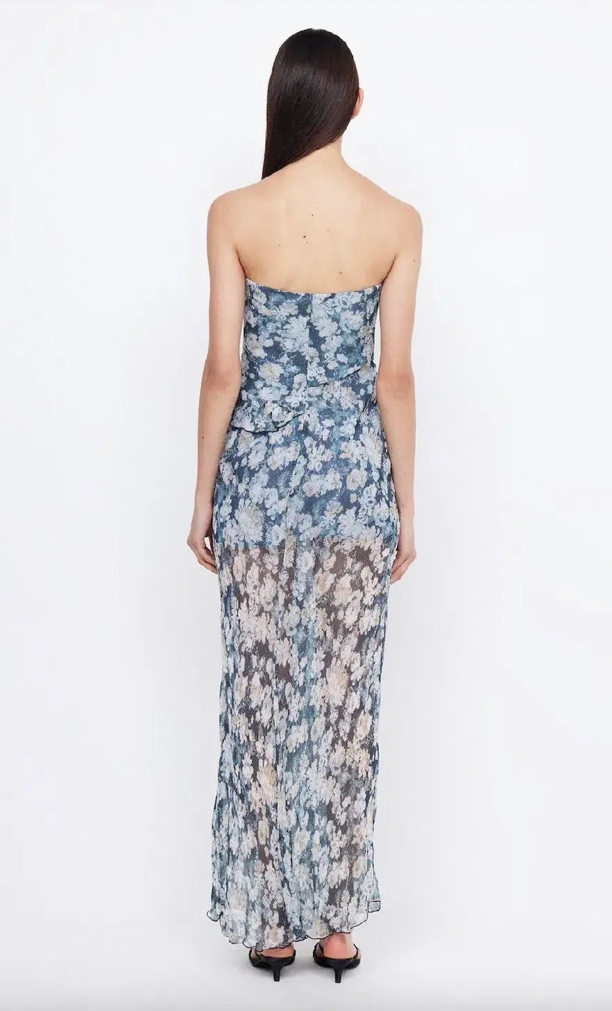 Bec & Bridge Opal Strapless Frill Ruffle Maxi Dress Denim Floral Size AU 8 photo 4
