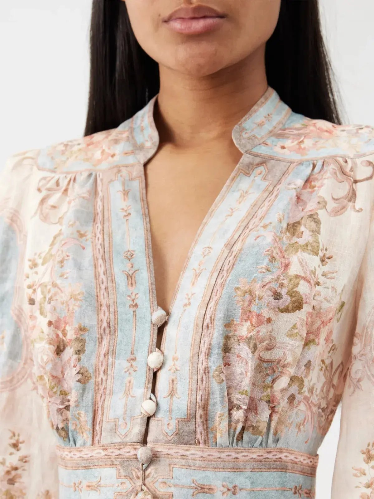 Zimmermann August Plunge Midi Dress Sky Blue Floral Size 2 / AU 12 photo 2