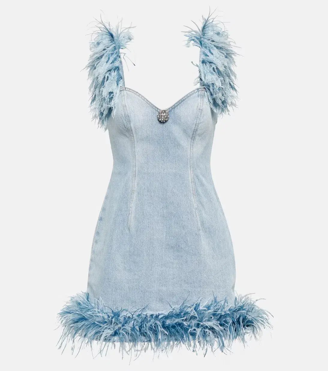 Area NYC Feather Trimmed Mini Dress Blue Size 6 photo 2