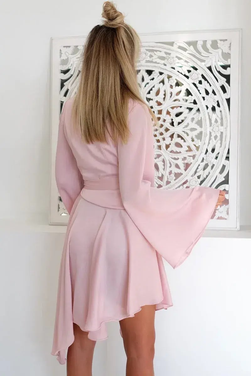 Keepsake Oceans Long Sleeve Wrap Mini Dress Pink Blush Size M / Au 10 photo 3
