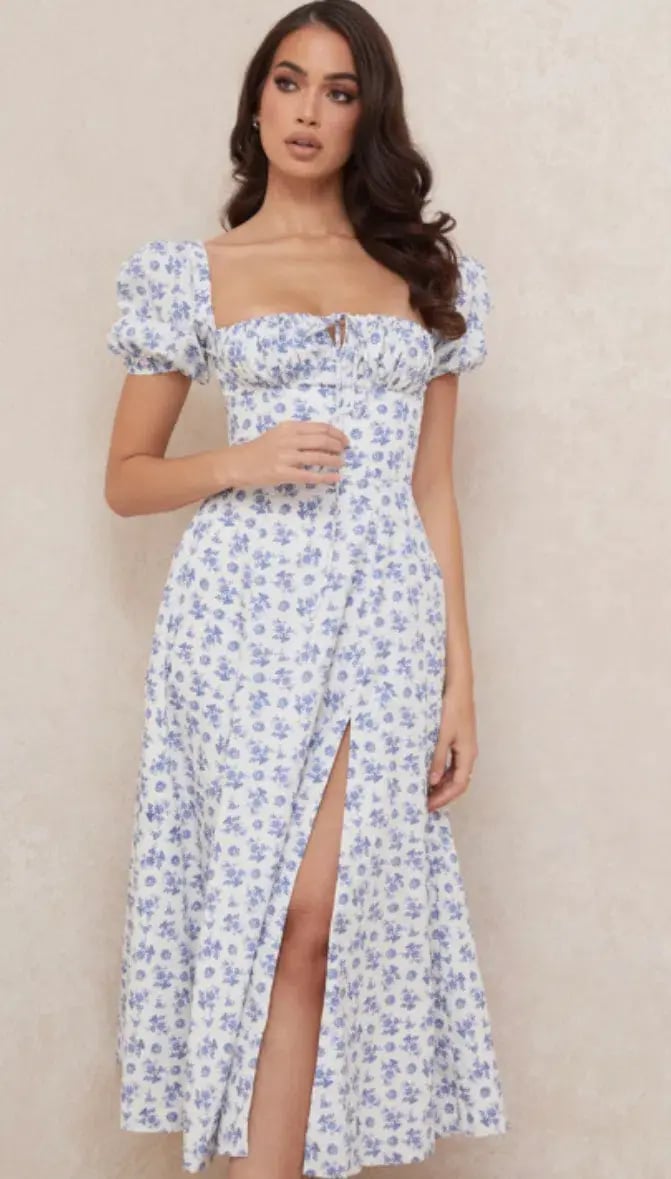 House of CB Tallulah Midi Dress Blue White Floral Size XS / AU 6 photo 2