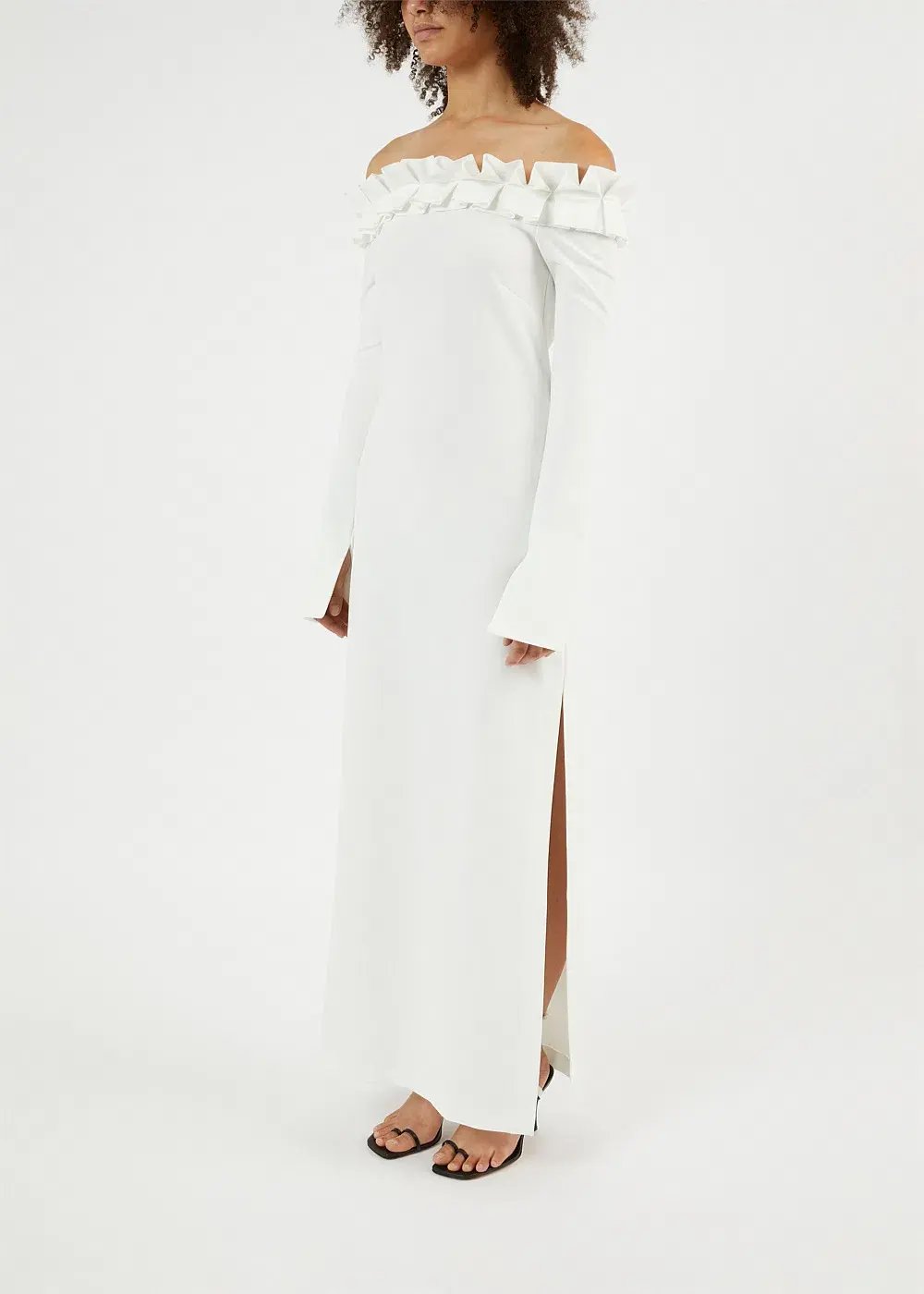 Aaizel Ruffle Off Shoulder Maxi Dress White Size 10 photo 2