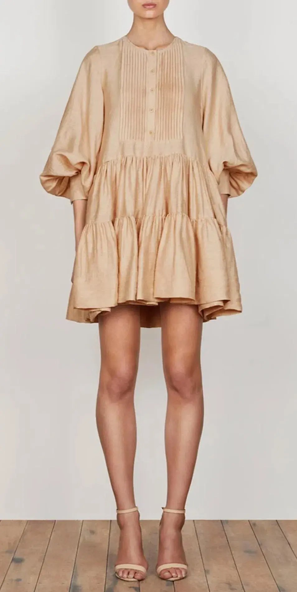 Shona Joy Savoye Linen Tuxedo Shirt Dress Biscuit Size 8 photo 4