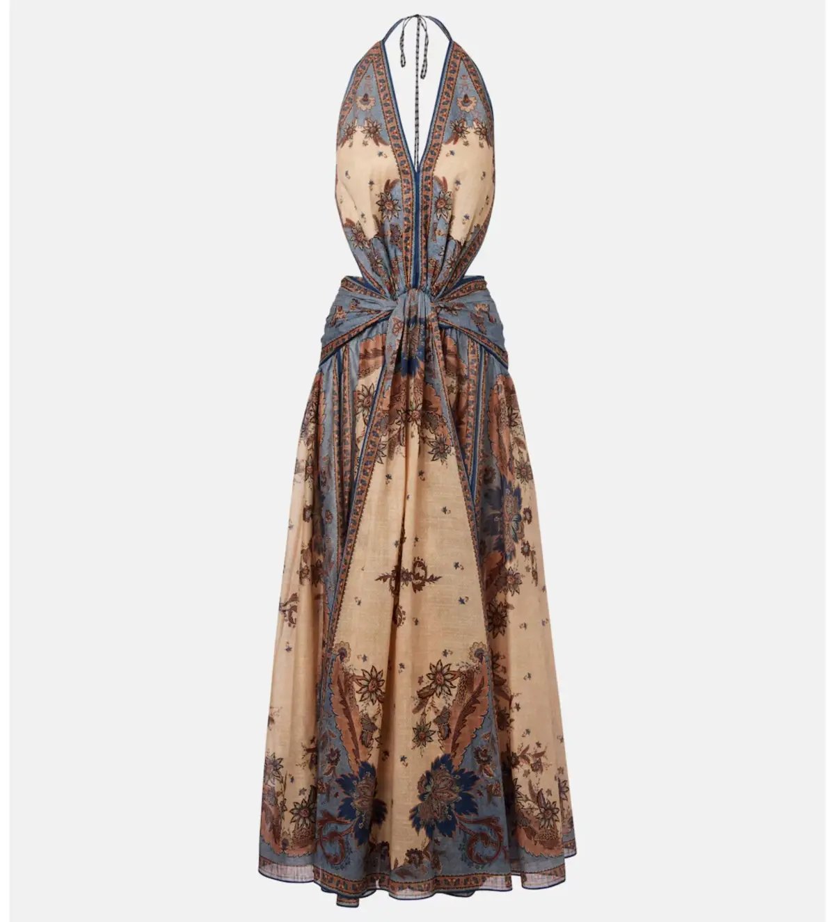 Zimmermann Ascension Plunge Halter Maxi Dress in Blue & Cream Indienne Floral Size 1/ AU 10 photo 4