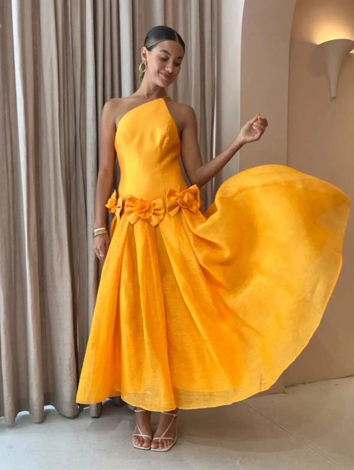 Alemais Macie One Shoulder Rosette Dress in Saffron Size 8 photo 2