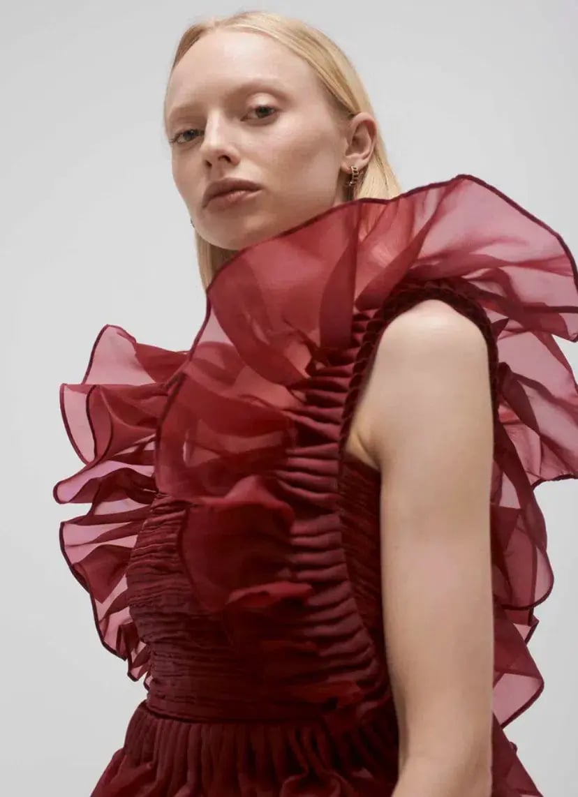 AJE ASRA PLEATED FRILL MIDI DRESS RED SIZE 8 photo 2