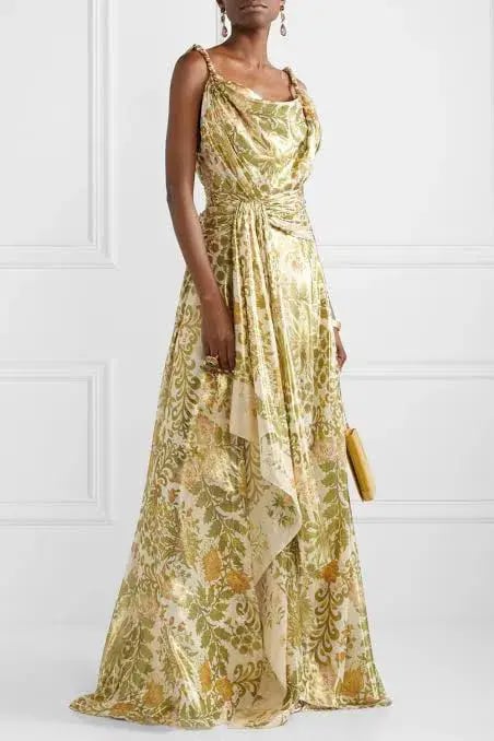 Oscar De La Renta Metallic Lamé Silk-Blend Crepe De Chine Gown Sage Green Size US 6 (AU 10) photo 6