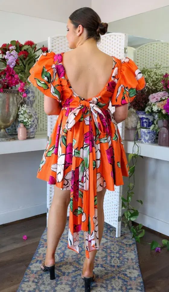 Aje Gretta Bow Back Mini Dress Vivid Camellia Size 12 photo 3