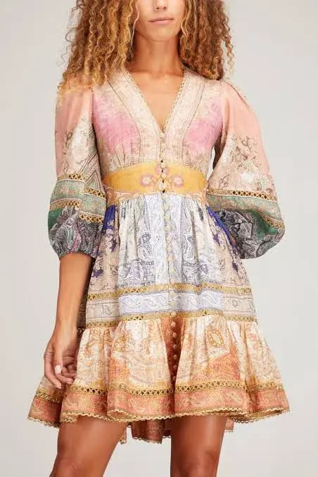Zimmermann Anneke Lantern Mini Dress Multi Size 1 / AU 10 photo 5