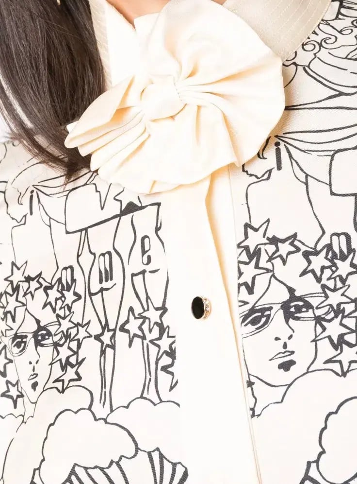Zimmermann Collage Silk Bow Detail Midi Dress Cream Size 0 / Au 8 photo 2
