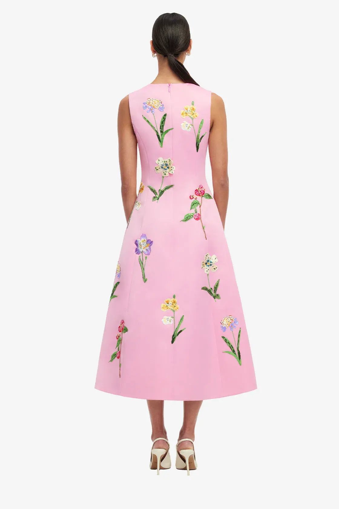 Leo Lin Cleo Embellished Sleeveless Midi Dress in Wild Flower in Flamingo Pink Size 12 photo 3