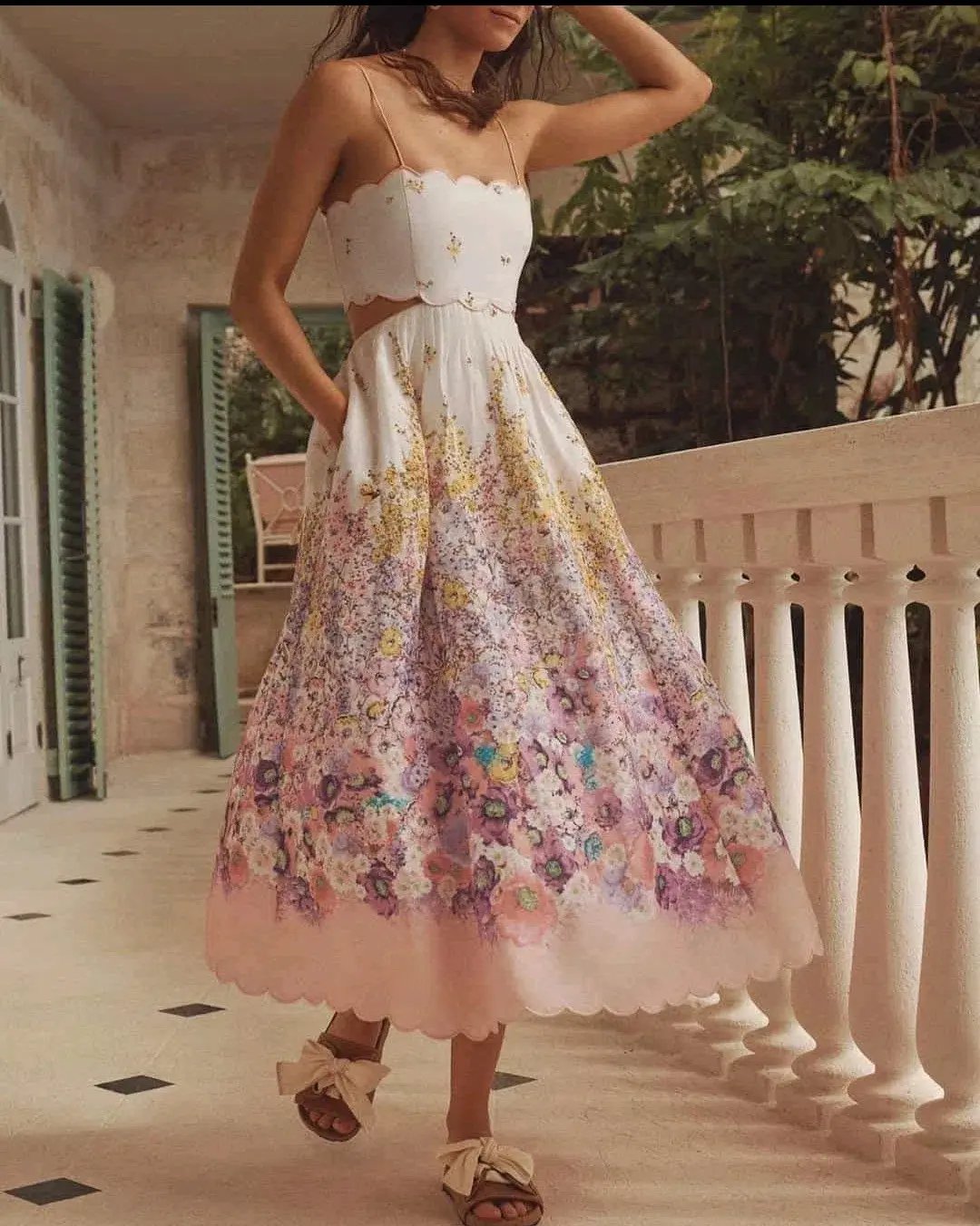 Zimmermann Jude Scallop Midi Dress in Peach Gradient Floral Size 3 /AU 10-12 photo 3