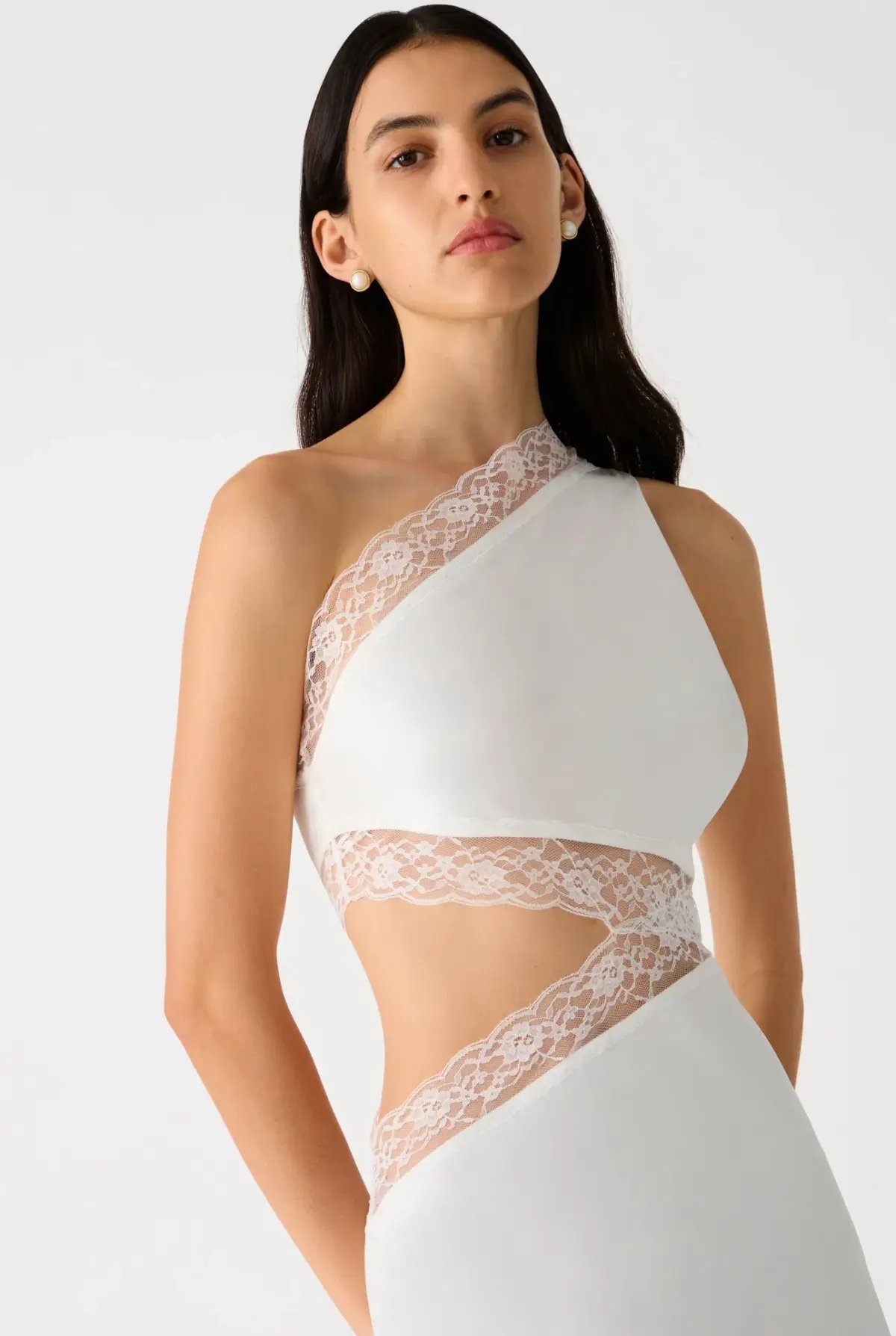 MISHA Jillian Satin & Lace Gown Ivory Size 8/S photo 2