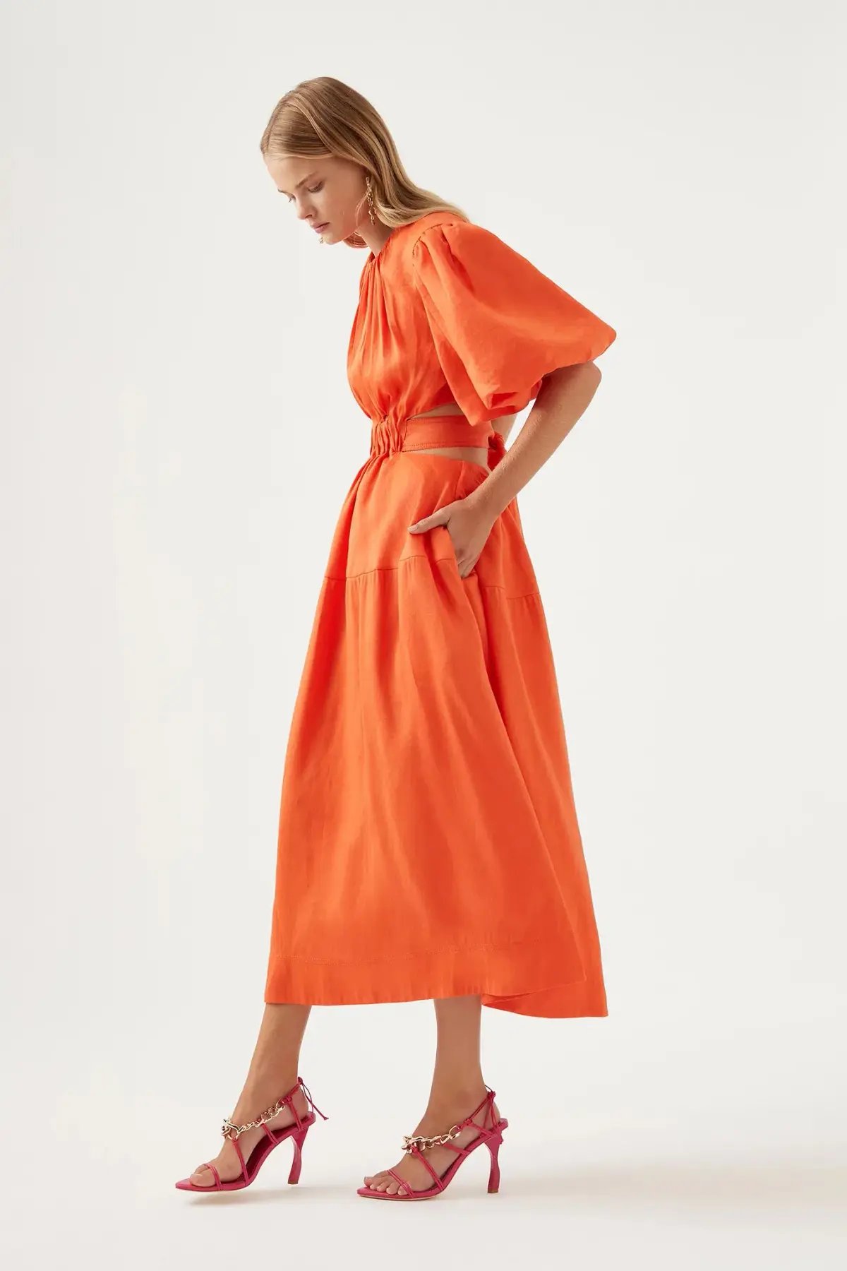 Aje Cosette Tie Back Midi Dress Orange Size 10 photo 3