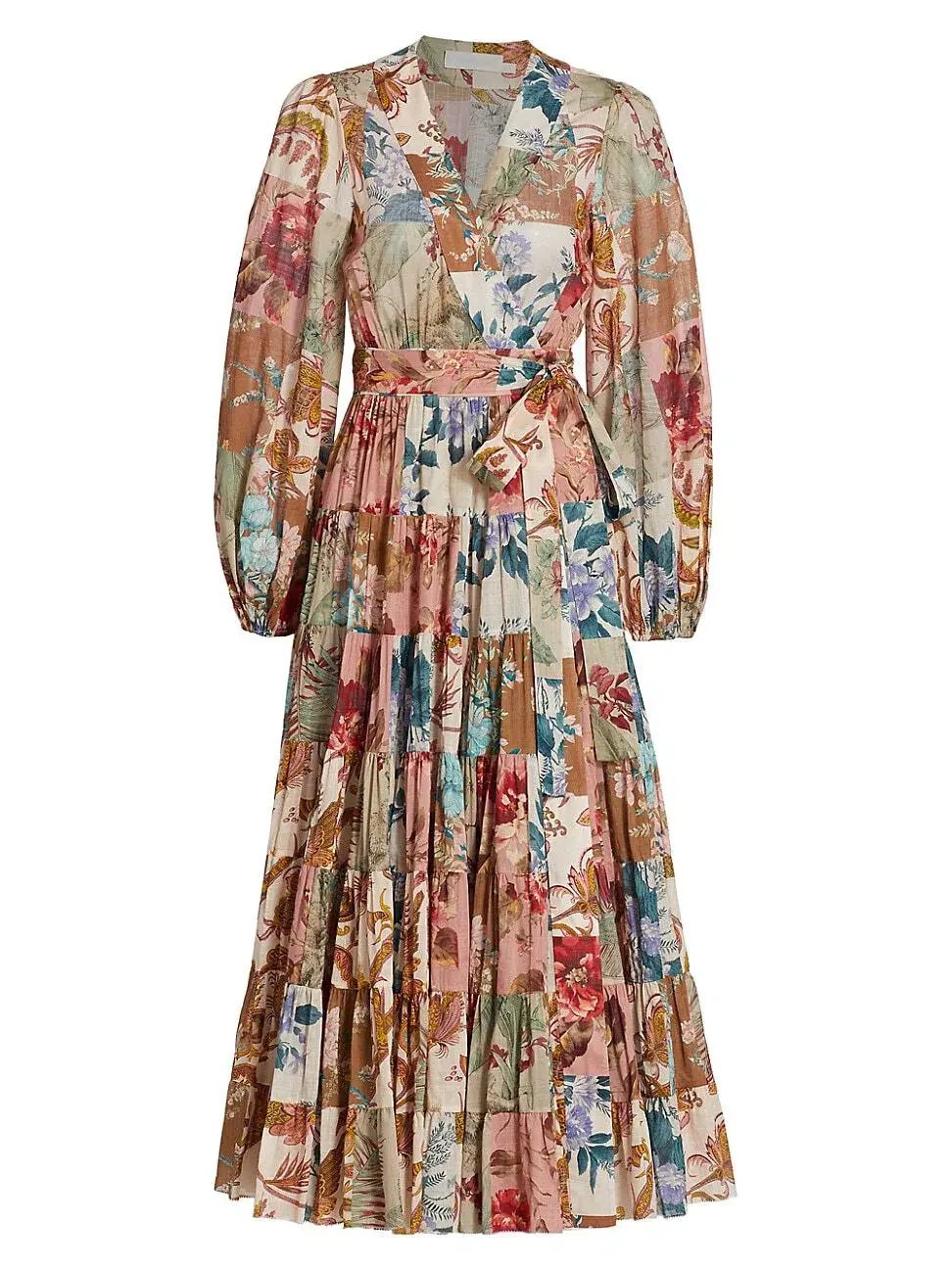 Zimmermann Cassia Patch Wrap Midi Dress Print Size 10 photo 4