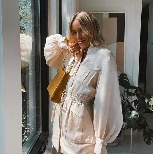 Shona Joy Ellington Linen Balloon Sleeve Mini Dress Cream Size 8 photo 3