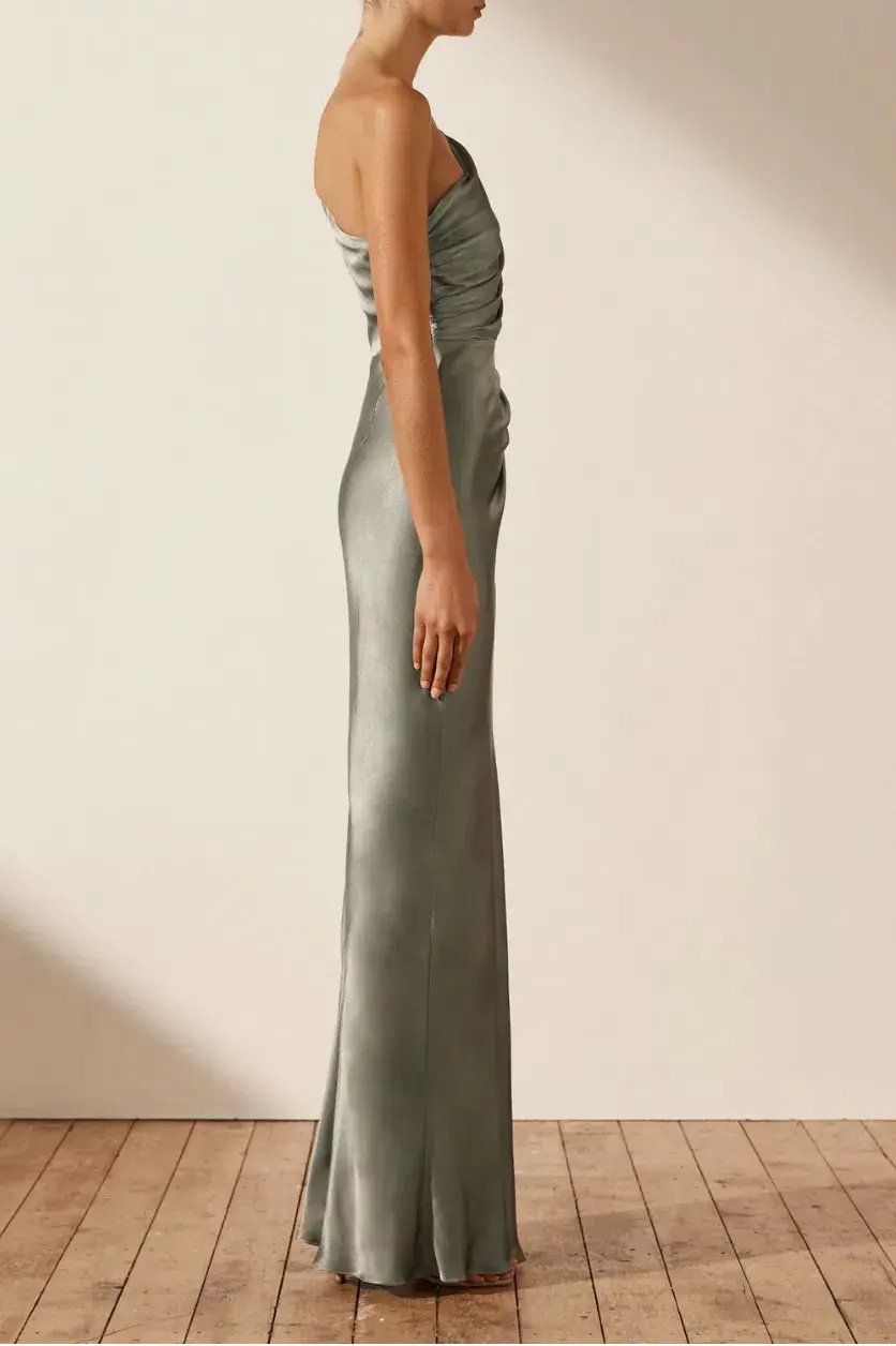 Shona Joy La Lune Asymmetrical Gathered Maxi Dress Sage Size 10 photo 2
