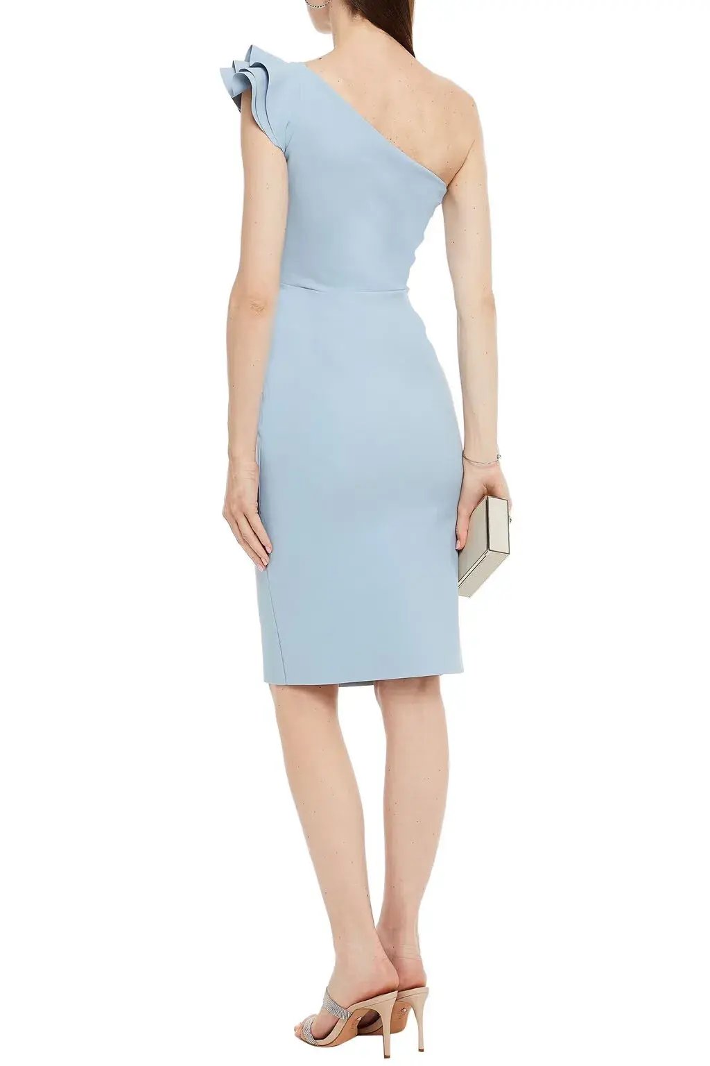 Chiara Boni La Petite Robe Civia One-shoulder Wrap-effect Ruffled Scuba Dress Light Blue Size AU 10 photo 2