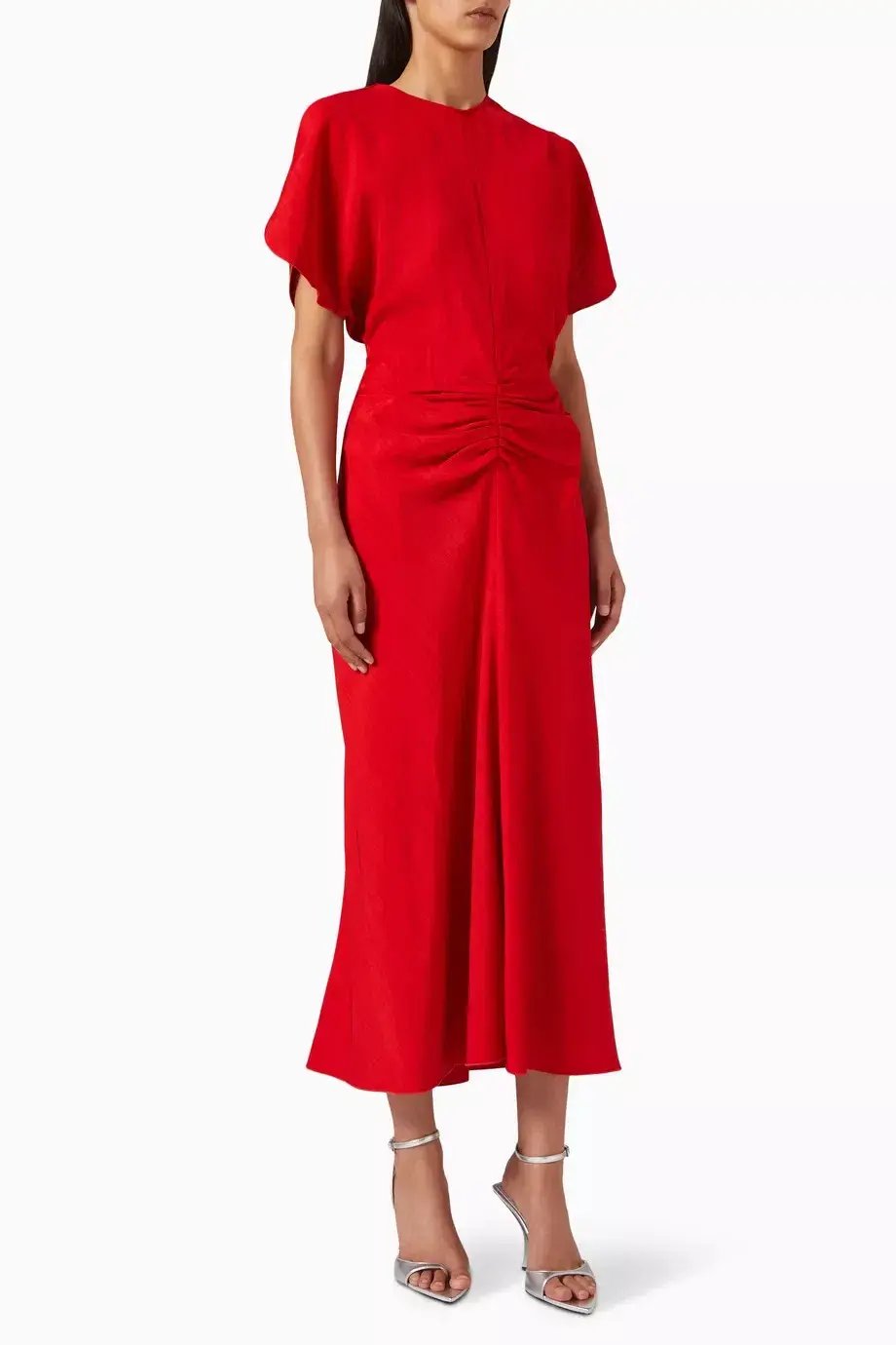 Victoria Beckham Gathered Waist Midi Dress Red Size 12 photo 2