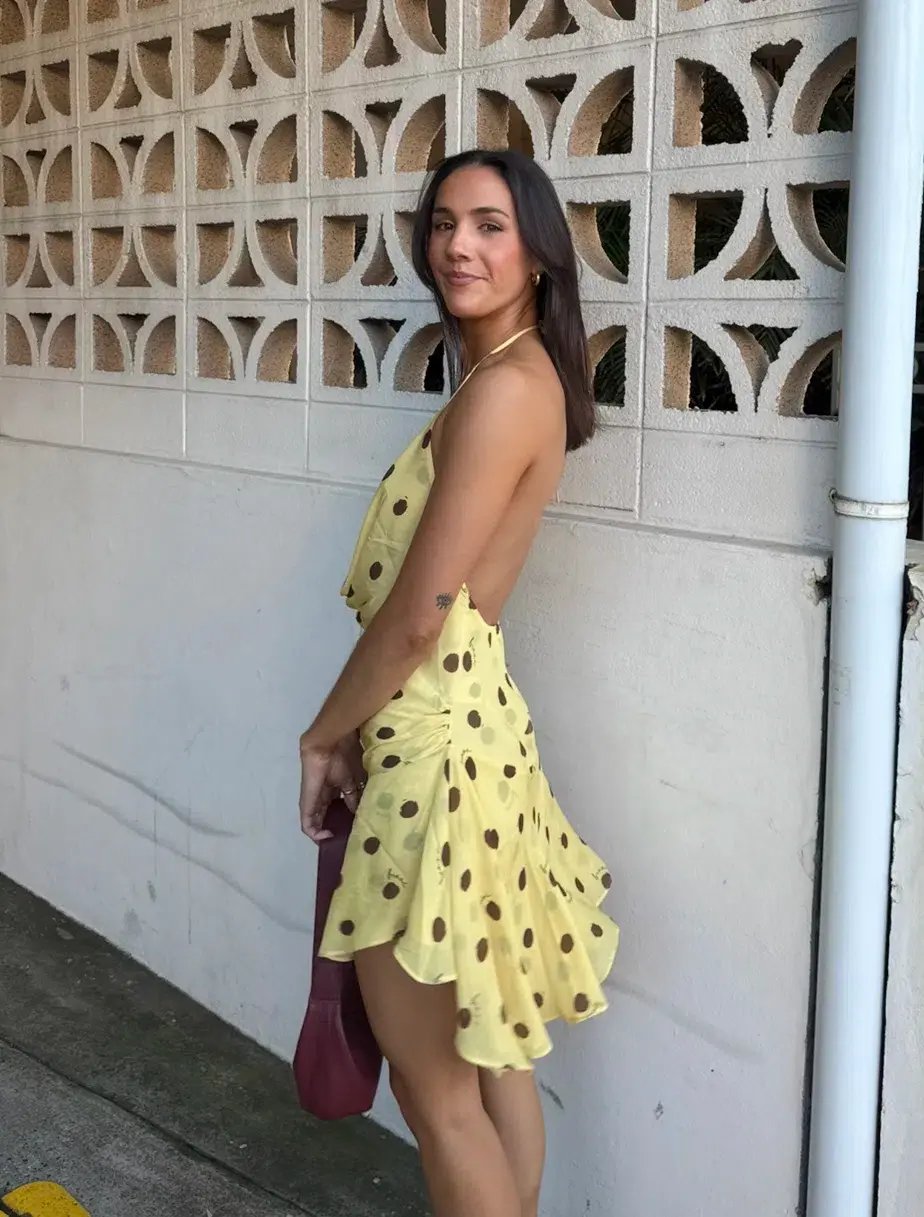 BENNI Harlow Polka Halter Dress Yellow Size 8 photo 3