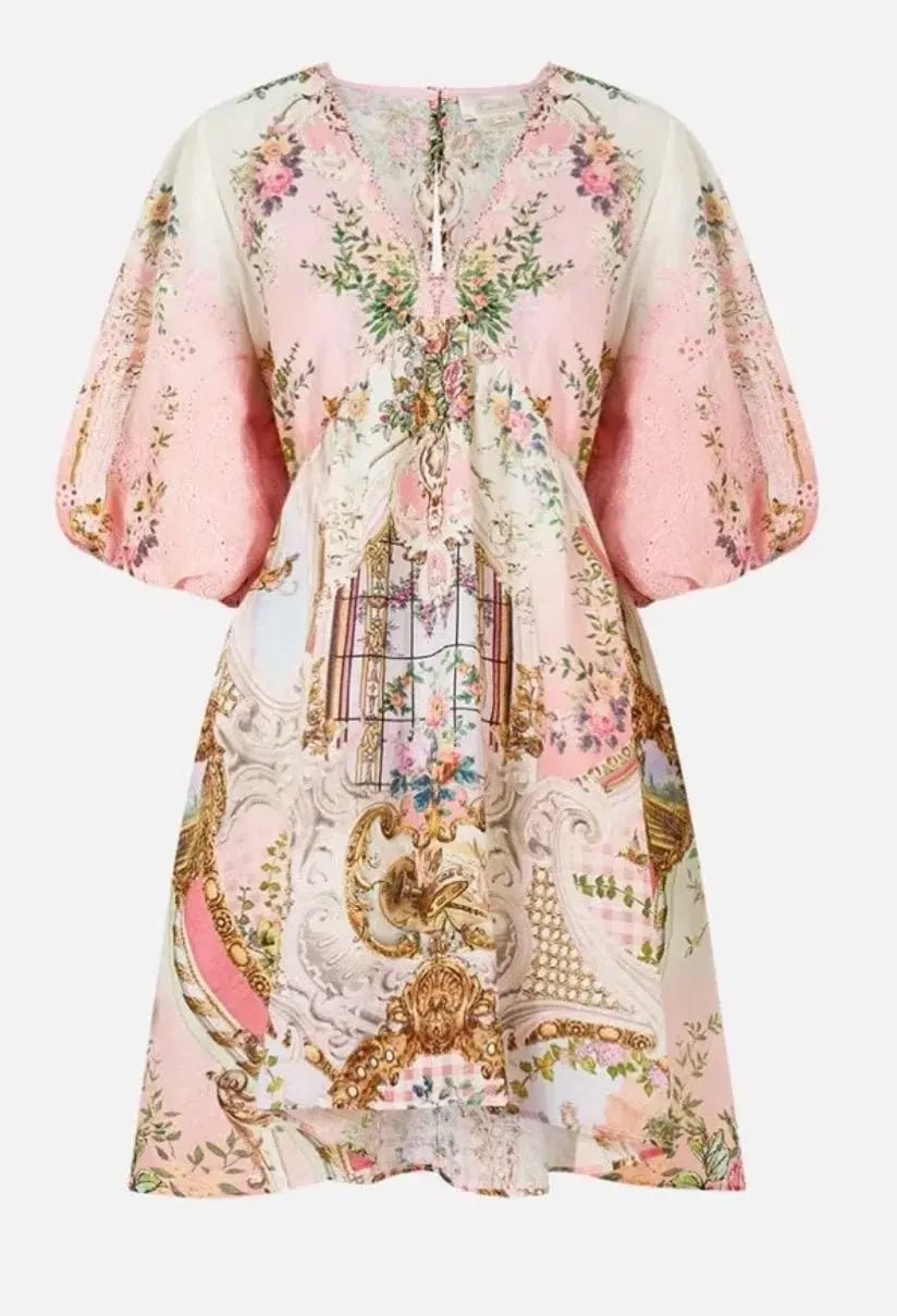 Camilla V Neck Puff Sleeve Short Dress Lisbon Lullaby Size S (10) photo 2