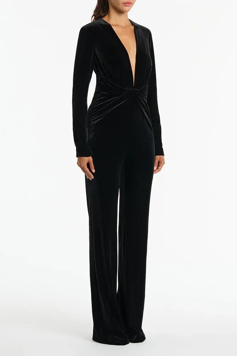 Carla Zampati Velvet Plunge Jumpsuit Black Size 6 photo 2