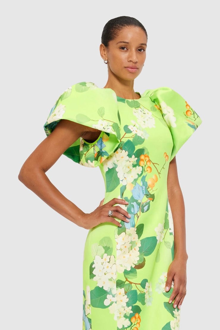 Leo Lin Lucinda Printed Maxi Dress - Hydrangea in Lime photo 3