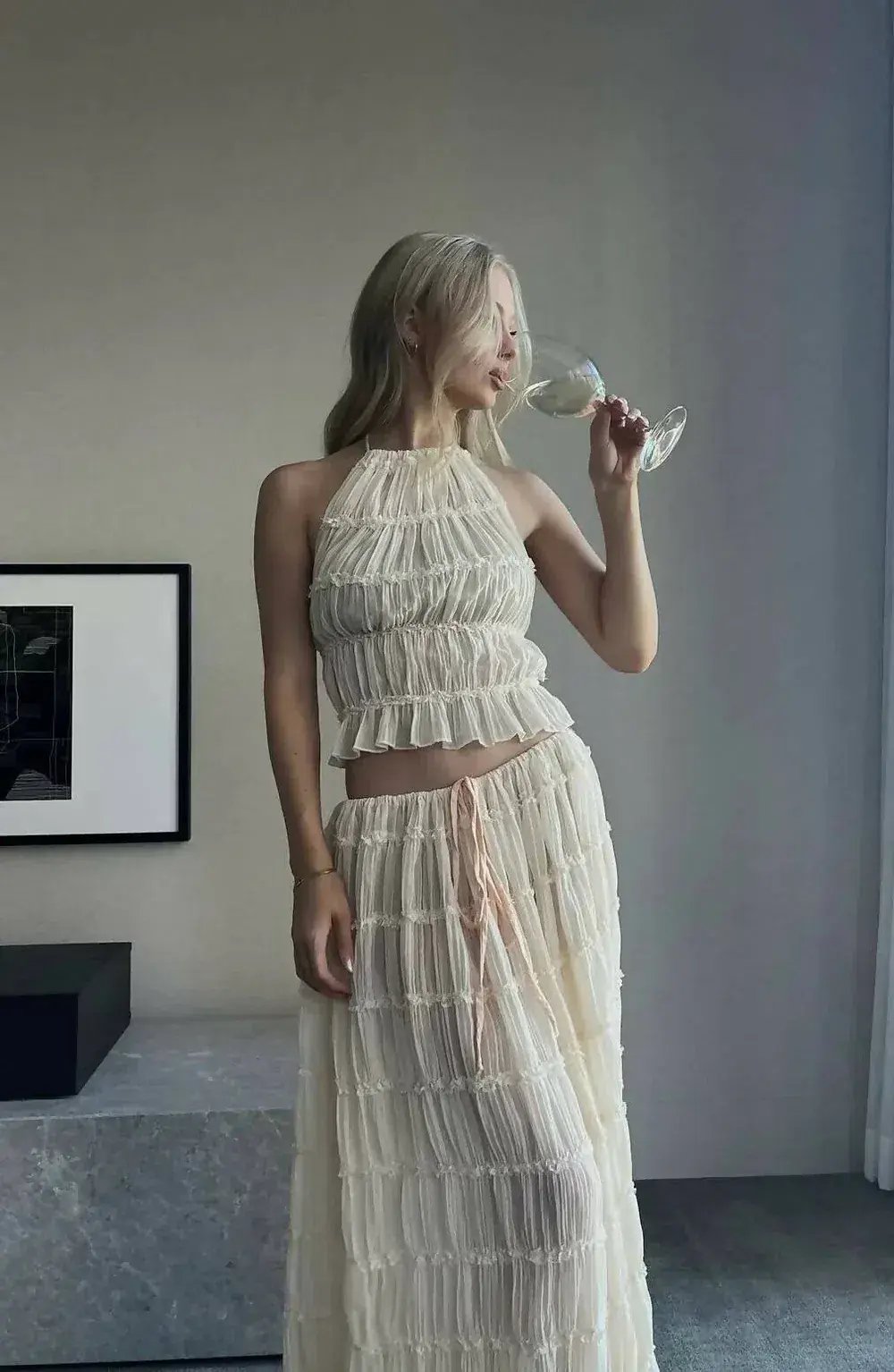 Arcina Ori Juliette Halter Top & Maxi Skirt Set Warm Cream Size S / AU 8 photo 6