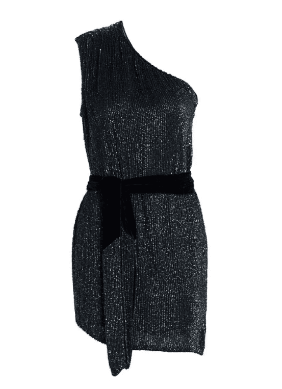 Retrofête Ella One Shoulder Sequin Mini Dress Metallic Black Size 10 photo 3