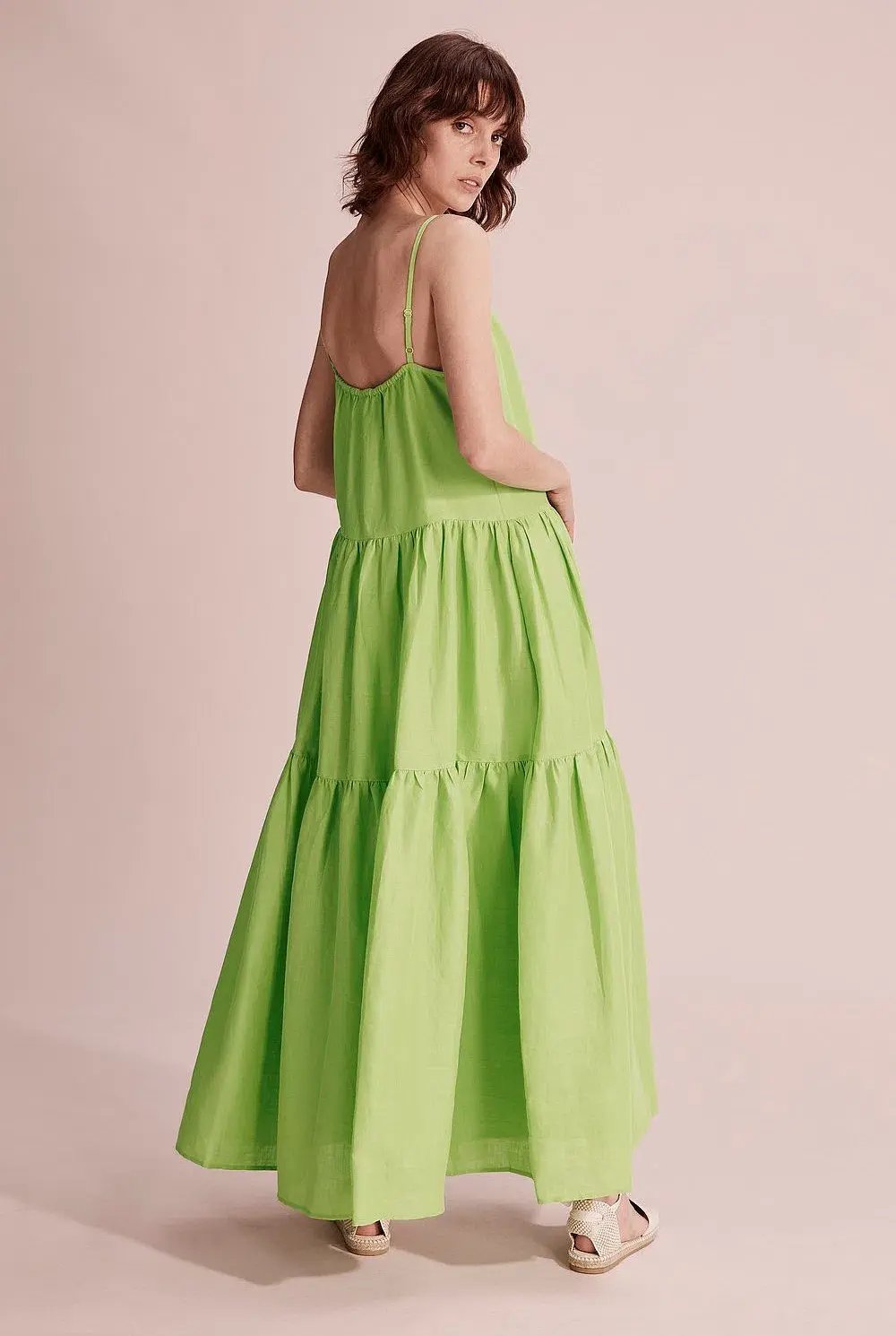 Country Road Tiered Maxi Dress Celery Green Size 12 photo 3