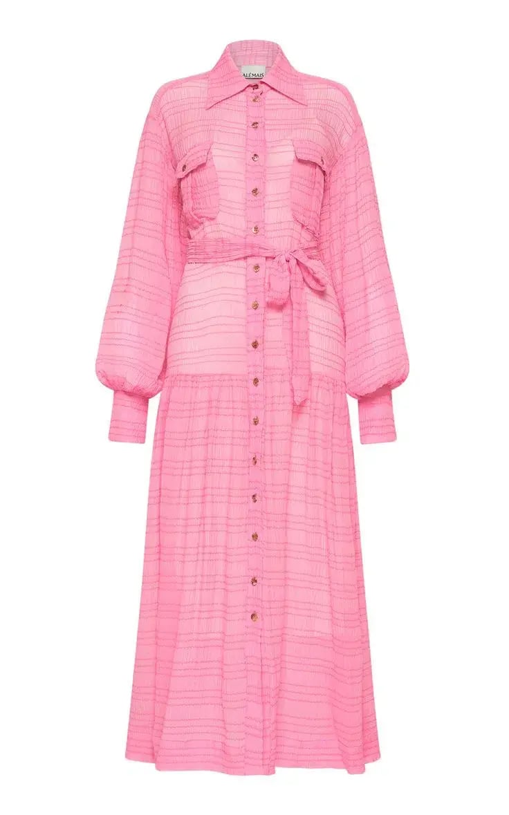 Alemais Antonella Silk Embroidered Shirt Maxi Dress Pink Size 10 AU photo 11