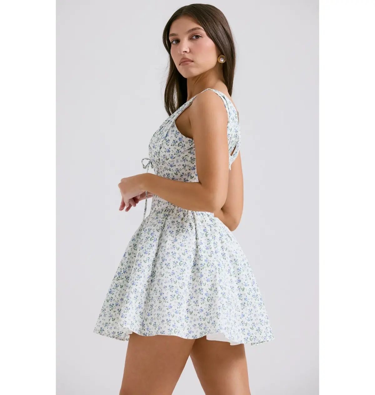 House of CB Fabrizia Corset Mini Dress White Bluebell Print Size XS / AU 6 photo 4