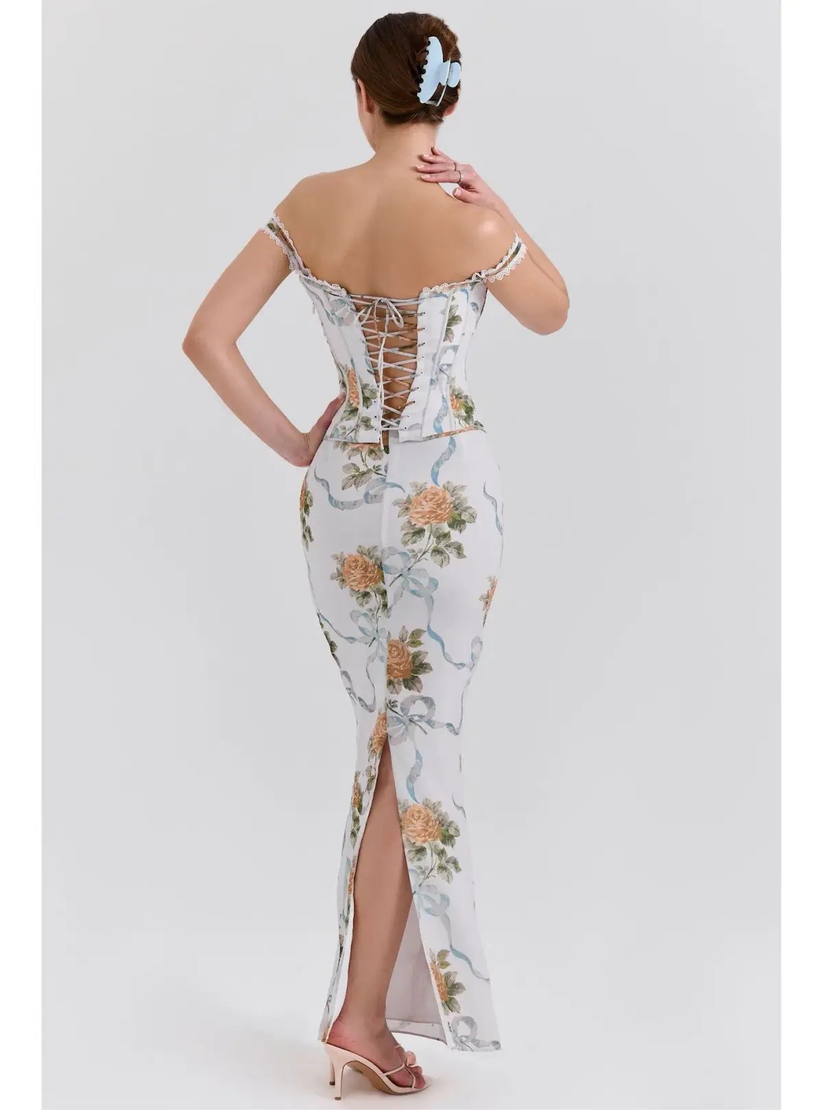 House of CB Isis Corset Maxi Dress in Soft Blue Vintage Print Size S / AU 8 photo 3