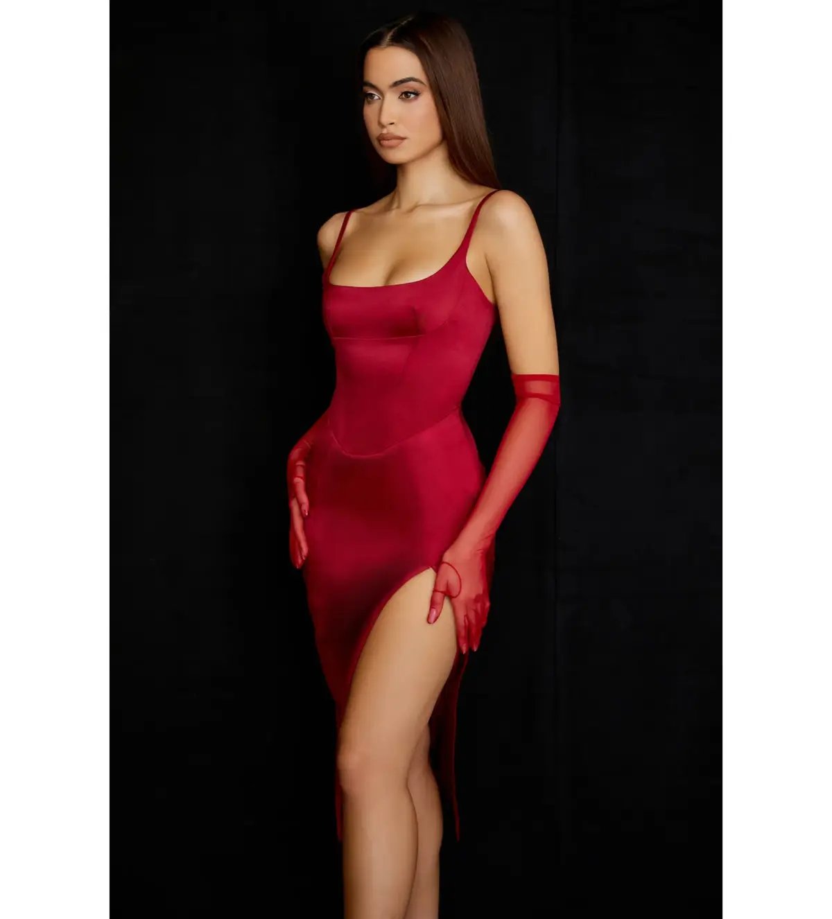House Of Cb Casimira Wine Satin Corset Midi Dress Red Size 8 photo 5