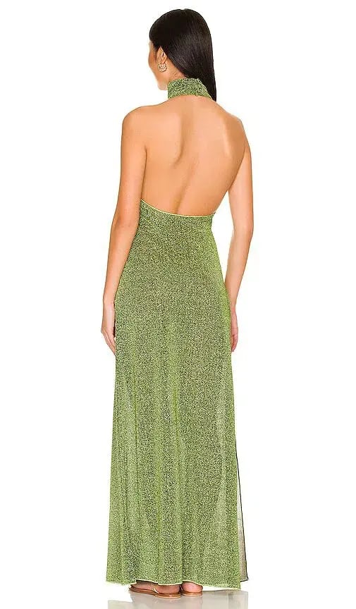 Oseree Lumiere Turtleneck Dress in Green Size 10 photo 4