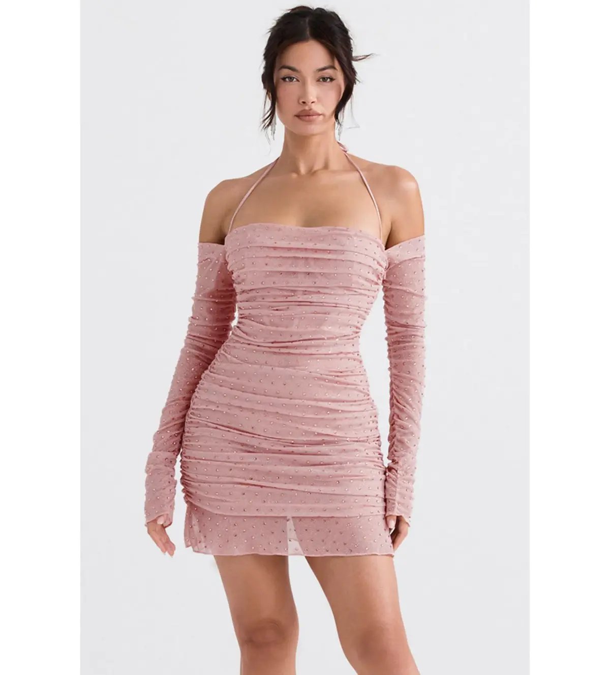 House Of CB Estella Crystallised Mini Dress In Soft Pink Size S/8 photo 2