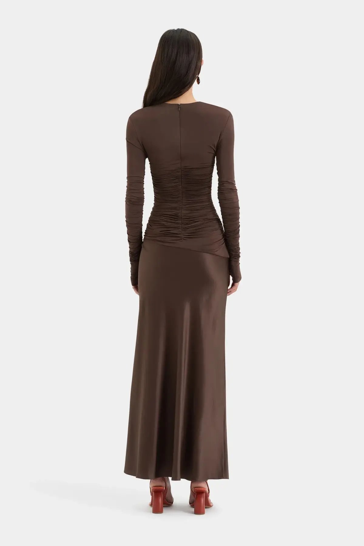 Sir Alessia Draped Jersey Satin Maxi Gown Brown Size 8 photo 2