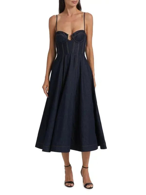Zimmermann Crush Denim Bustier Midi Dress Navy Size 0P/Au 6 photo 3