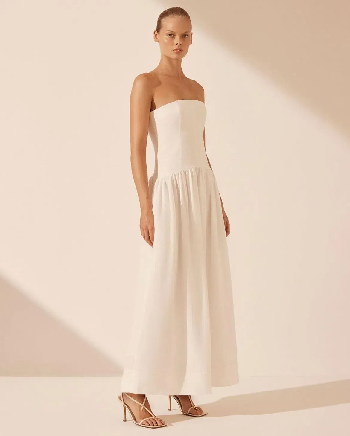Shona Joy Blanc Linen Strapless Panelled Maxi Dress Ivory Size 8 photo 4