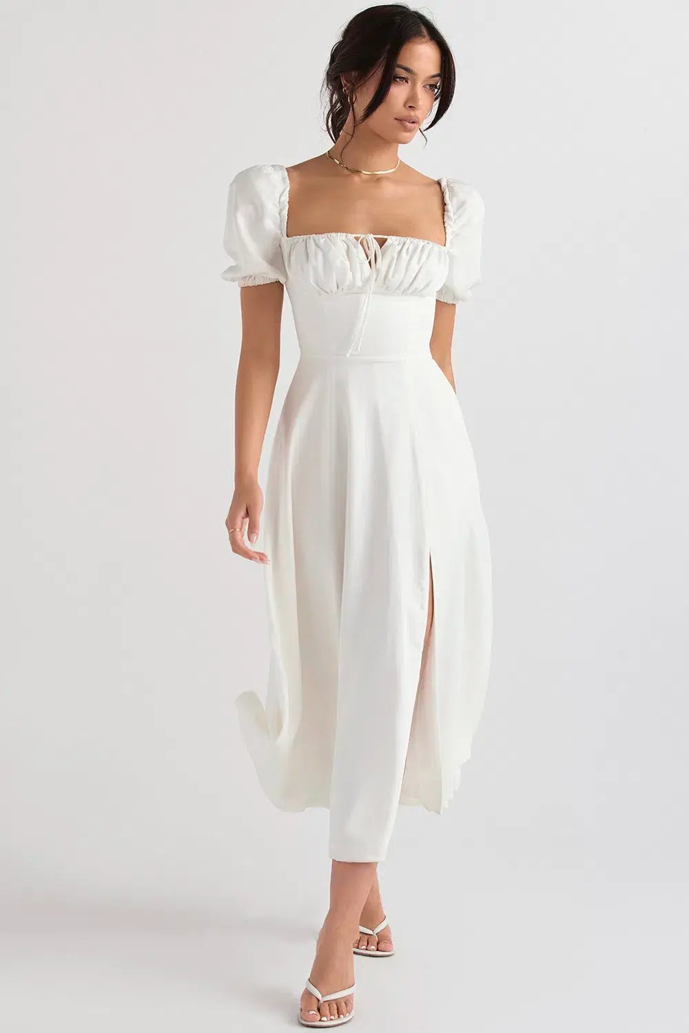 House of CB Tallulah Puff Sleeve Midi Sundress White Size 10 photo 4