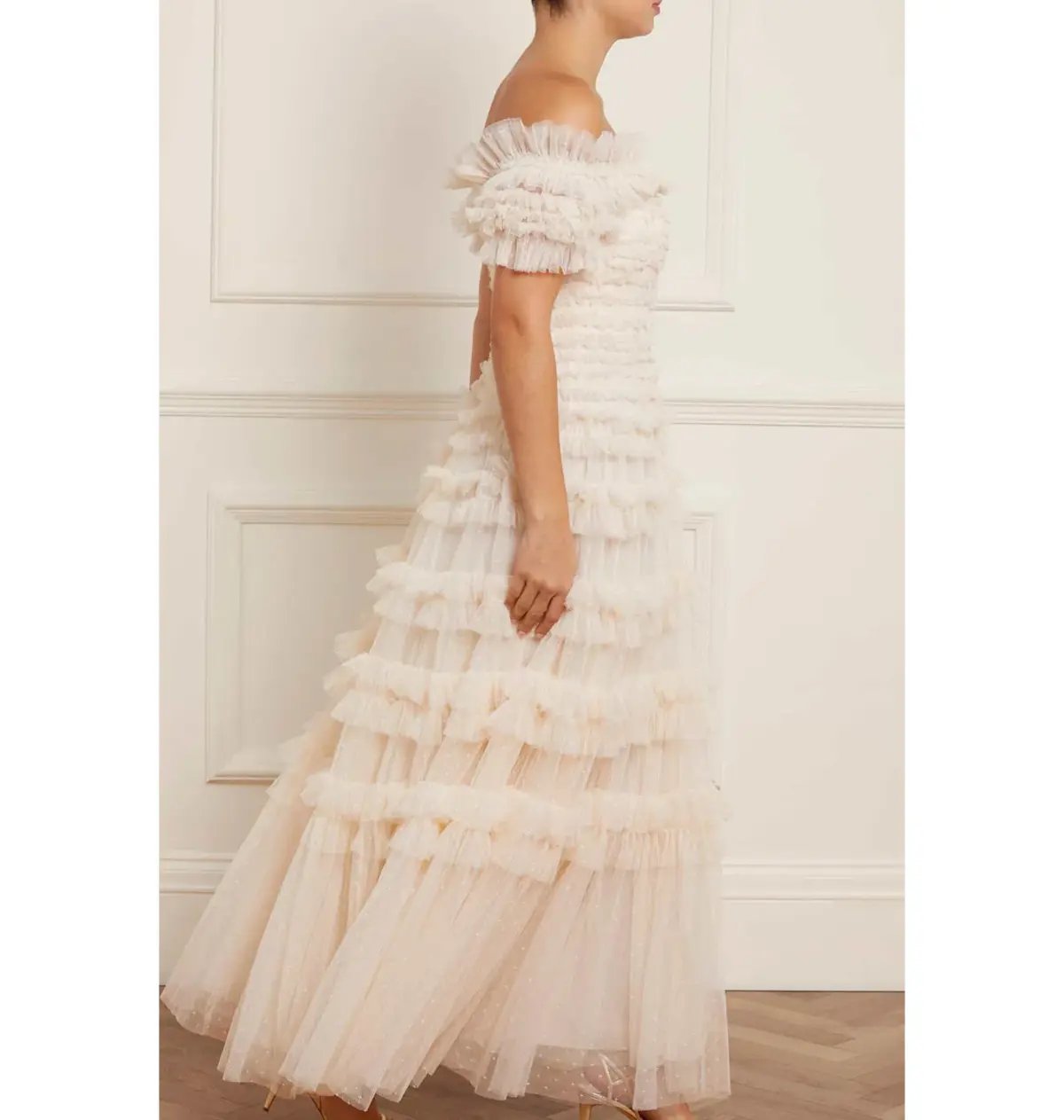 Needle and Thread Lisette Ruffle Off Shoulder Gown Champagne Size 6 photo 2
