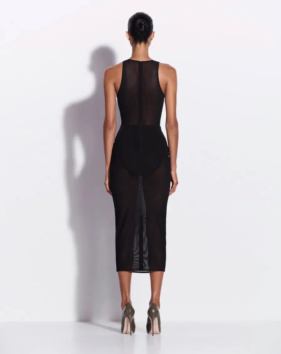 Alex Perry Halter Midi Dress in Stretch Mesh Black AU 10 photo 3