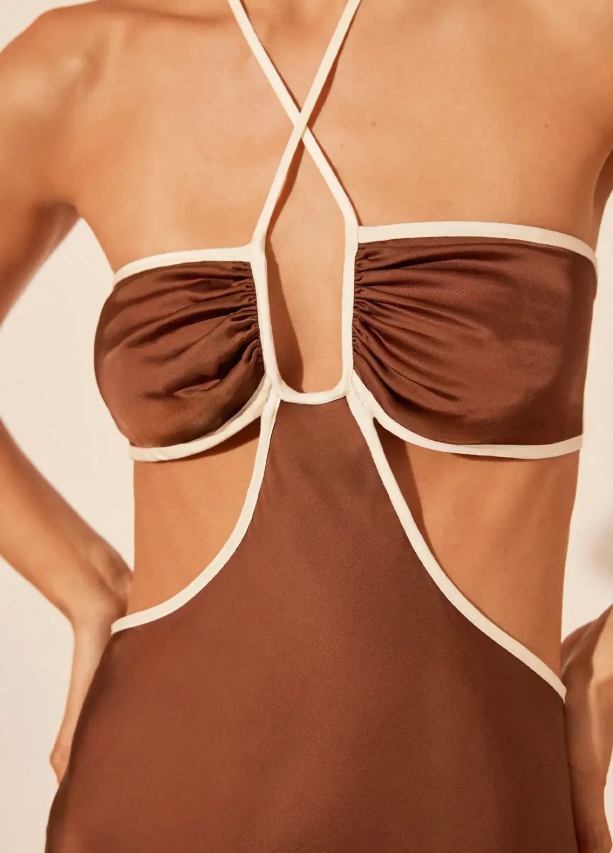 Shona Joy Contrast Halter Midi Dress Chocolate/Ivory Size 8 photo 4