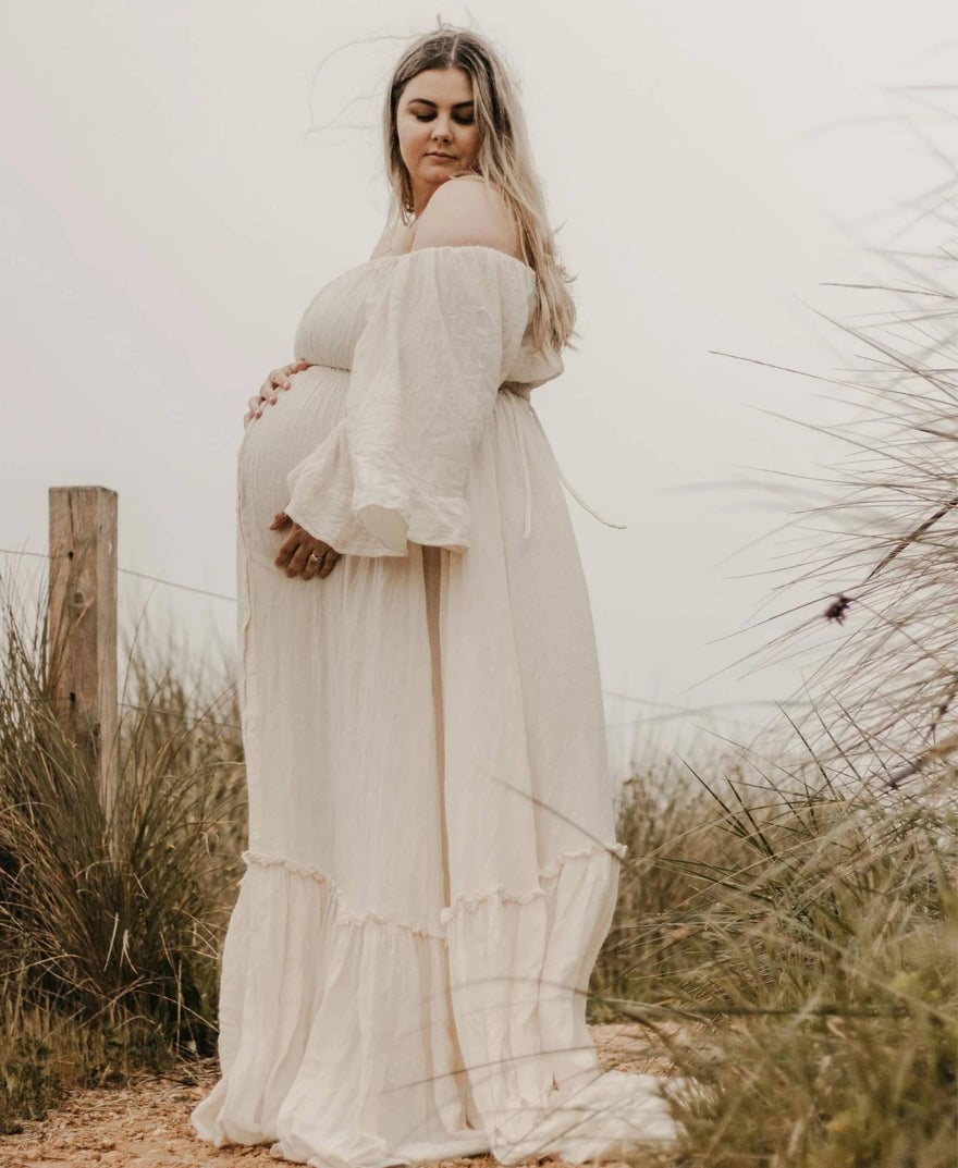We Are Reclamation Ruffle Me Open Gown - Beige photo 3